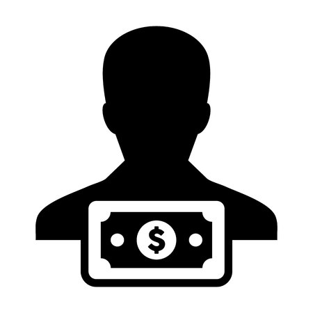 Investment icon vector male user person profile avatar with dollar sign currency money symbol for banking and finance business in flat color glyph pictogram illustrationのイラスト素材