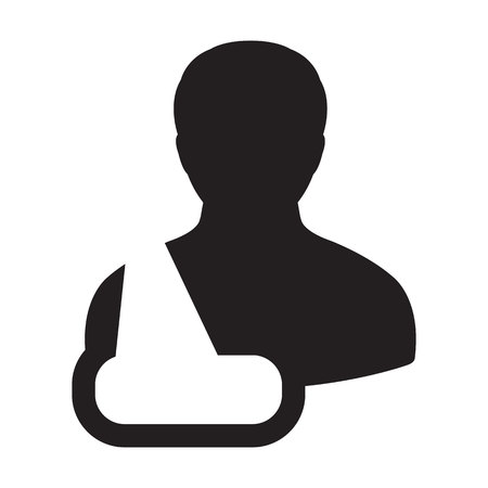 Patient icon vector of male person profile avatar symbol for injury medical treatment in flat color glyph pictogram illustrationのイラスト素材