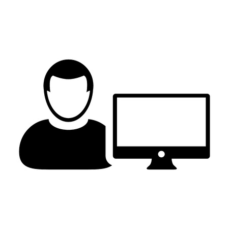 User icon vector male person with computer monitor screen avatar in flat color in Glyph Pictogram Symbol illustrationのイラスト素材