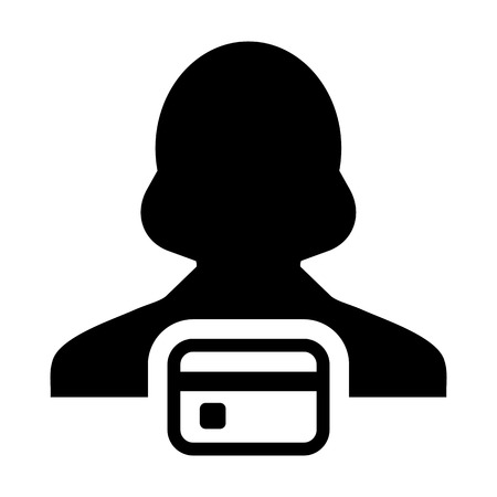 Retail icon vector female user person profile avatar symbol for banking and finance concept in flat color glyph pictogram illustrationのイラスト素材