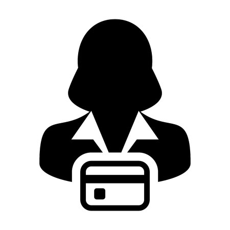 Payment icon vector female user person profile avatar symbol for banking and finance concept in flat color glyph pictogram illustrationのイラスト素材