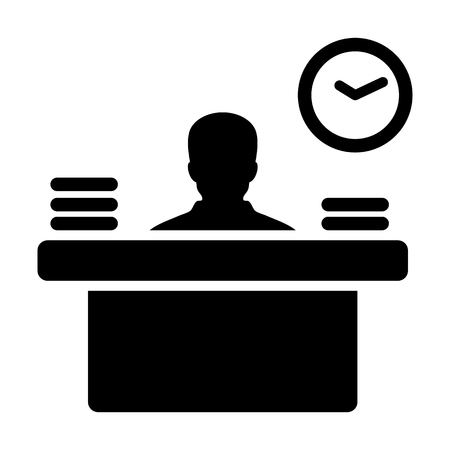 Clock icon vector male person avatar symbol with table for office work in flat color glyph pictogram illustrationのイラスト素材