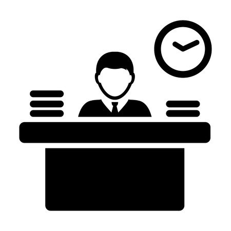 Occupation icon vector male person avatar symbol with table for office work in flat color glyph pictogram illustrationのイラスト素材