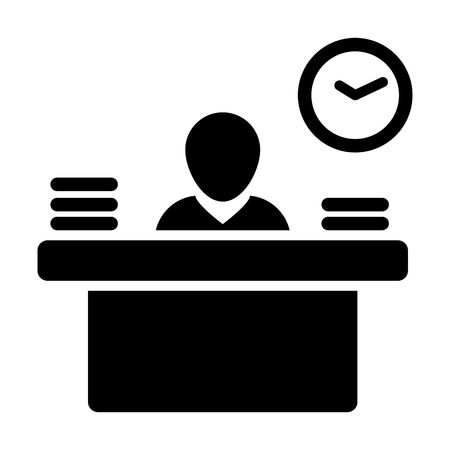 Staff icon vector male person avatar symbol with table for office work in flat color glyph pictogram illustrationのイラスト素材