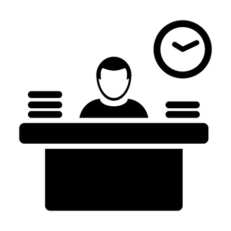 Work icon vector male person avatar symbol with table for office occupation in flat color glyph pictogram illustrationのイラスト素材
