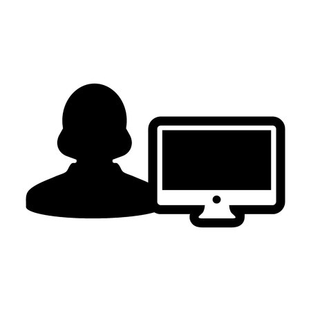 Internet icon vector female person user with computer monitor screen avatar in flat color in Glyph Pictogram Symbol illustrationのイラスト素材