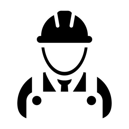 Construction worker icon vector male service person profile avatar with hardhat helmet and jacket in glyph pictogram illustrationのイラスト素材