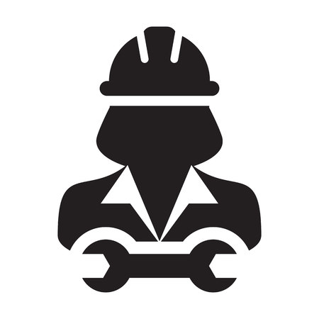 Contractor icon vector male worker person profile avatar with hardhat helmet and wrench or spanner tool in glyph pictogram illustrationのイラスト素材
