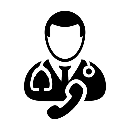 Doctor icon vector male person profile avatar symbol with Stethoscope and phone for medical health care in Glyph Pictogram illustrationのイラスト素材