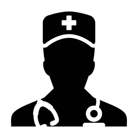 First aid icon vector male person profile avatar with a stethoscope for medical doctor consultation in Glyph Pictogram illustrationのイラスト素材
