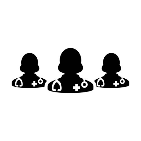 Healthcare icon vector group of female doctors person profile avatar for medical and health consultation in a glyph pictogram illustrationのイラスト素材
