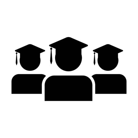 University icon vector male group of students person profile avatar with mortar board hat symbol for school and college graduation degree in flat color glyph pictogram illustrationのイラスト素材
