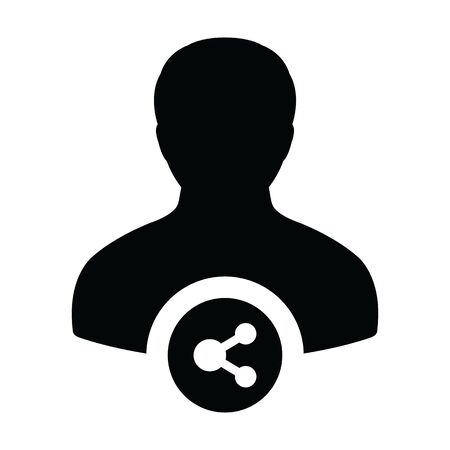 Share symbol icon vector male person profile avatar with network sign in a glyph pictogram illustrationのイラスト素材