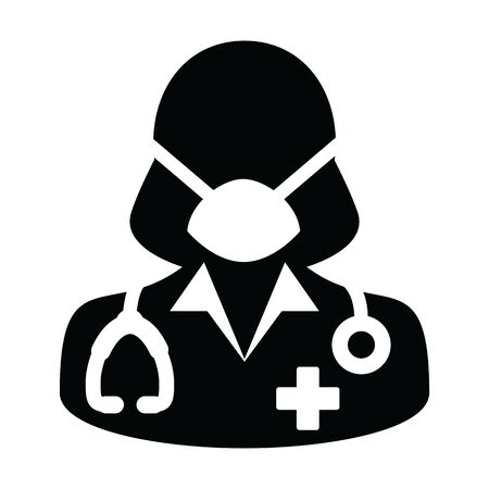 Nurse icon vector with surgical face mask female person profile avatar symbol 
with stethoscope for medical consultation in Glyph Pictogram illustration
のイラスト素材