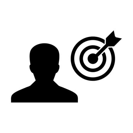 Bullseye icon vector target dartboard with male user profile avatar symbol for business development goals in glyph pictogram illustrationのイラスト素材