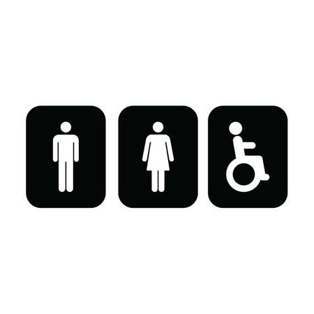 Toilet symbol vector icon with man, woman and disabled person on wheelchair in a glyph pictogram...