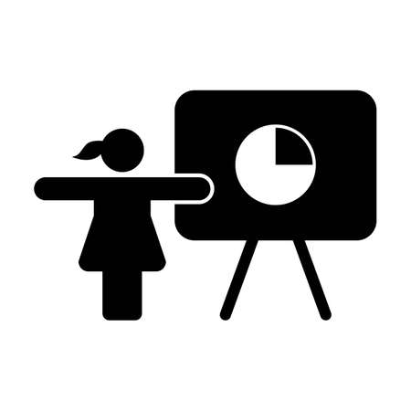 Presentation icon vector female person with board for business and finance analytics and report symbol in a flat color glyph pictogram illustrationのイラスト素材