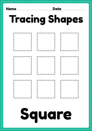 Tracing shapes worksheet square lines for kindergarten and preschool kids for handwriting practice and educational activities in a printable pageのイラスト素材