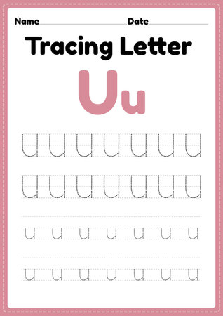 Tracing letter u alphabet worksheet for kindergarten and preschool kids for handwriting practice and educational activities in a printable page illustration.のイラスト素材