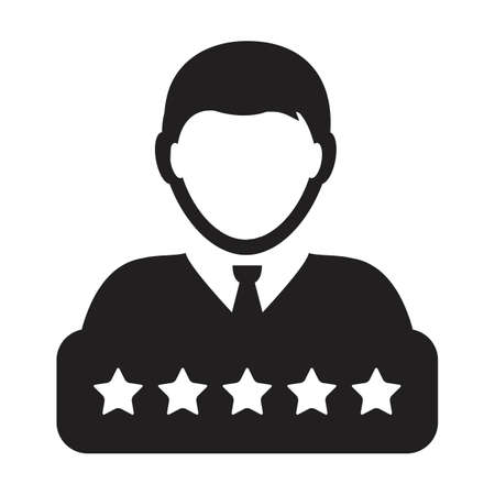 Social credit system icon 5 star rating vector male user person profile avatar symbol for in a glyph pictogram illustrationのイラスト素材