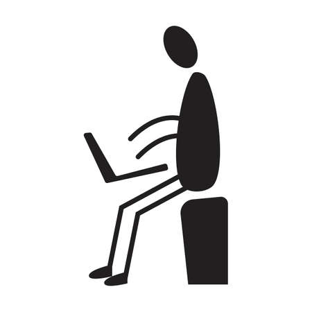 Stickman figure symbol with laptop, work from home illustration symbol in a vector glyph sketch pictogramのイラスト素材