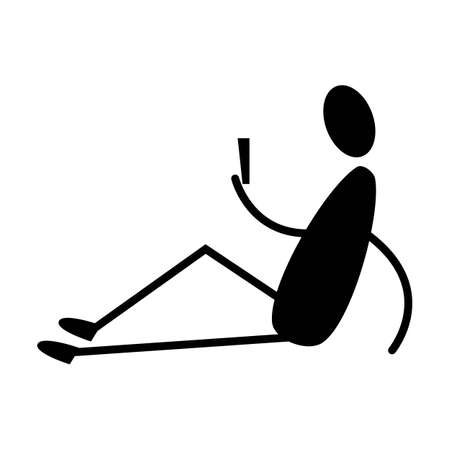 Stickman figure symbol with mobile in hand illustration symbol in a vector glyph sketch pictogramのイラスト素材