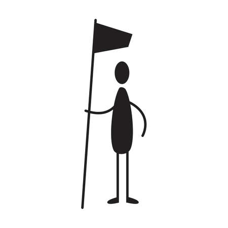 Stickman figure symbol with flag illustration symbol in a vector glyph sketch pictogramのイラスト素材