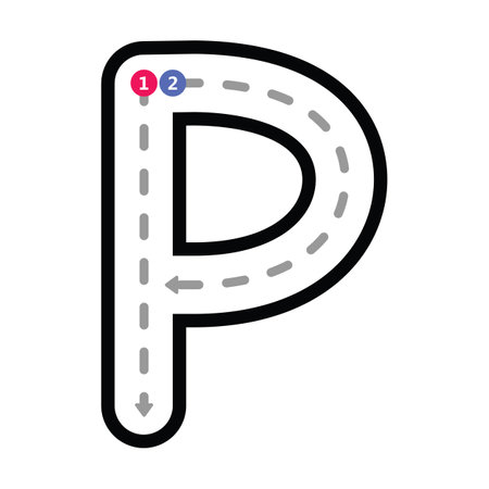 Tracing Alphabet uppercase capital letter P prewriting dotted line element for kindergarten, preschool and Montessori school kids worksheet for handwriting practice activity.のイラスト素材