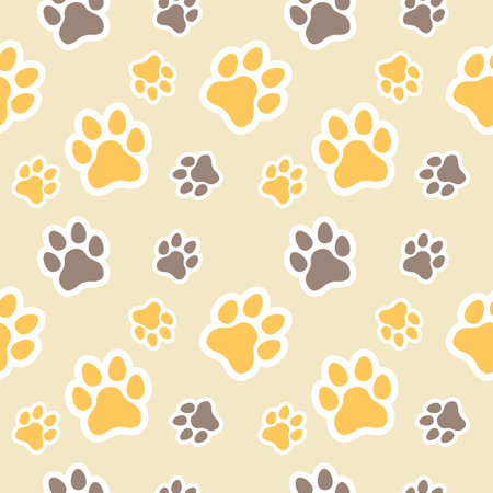 Dog and Cat paw seamless pattern vector doodle abstract animal footprint background for fabric, texture and wallpaper illustration for digital and print materials.のイラスト素材