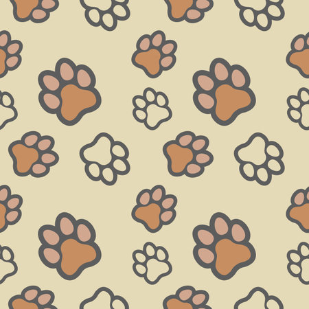 Paw seamless pattern vector doodle abstract animal footprint background for fabric, texture and wallpaper illustration for digital and print materials.のイラスト素材