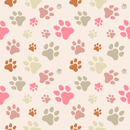 Paw seamless pattern vector doodle abstract animal footprint background for fabric, texture and wallpaper illustration for digital and print materials.のイラスト素材