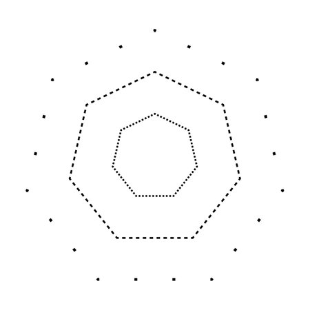 Tracing heptagon shape symbol, dashed and dotted broken line element for preschool, kindergarten kids prewriting, drawing and cutting practice activitiesのイラスト素材