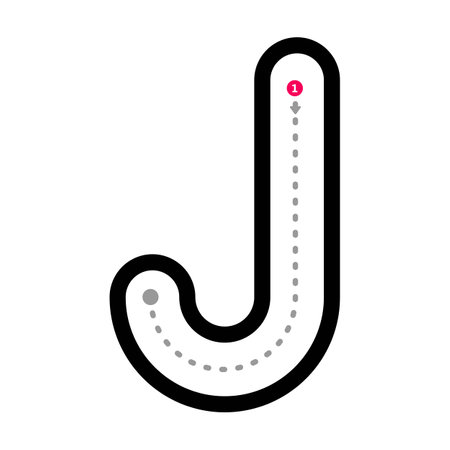 Tracing alphabet letter j lowercase prewriting dotted line element for kindergarten and preschool kids worksheet for handwriting practice activityのイラスト素材