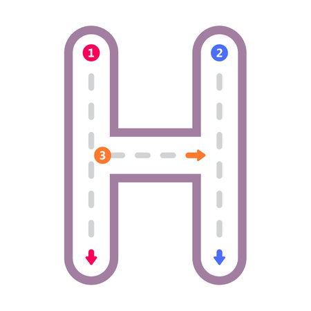 Tracing alphabet letter H uppercase prewriting dotted line element for kindergarten and preschool kids worksheet for handwriting practice activityのイラスト素材