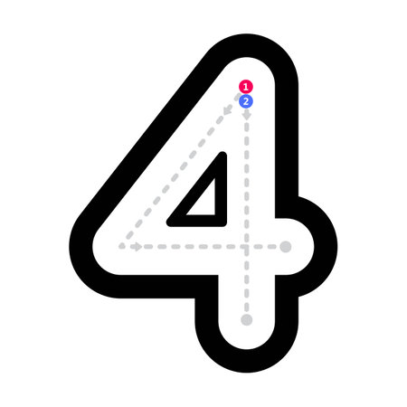 Tracing number 4 prewriting dotted line math worksheet element for kindergarten and preschool kids for handwriting practice activityのイラスト素材