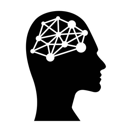 AI, Artificial intelligence icon of human face with a digital chip on brain for computer and...