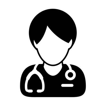 Doctor icon vector male person profile avatar with stethoscope for medical consultation in Glyph Pictogram illustrationのイラスト素材
