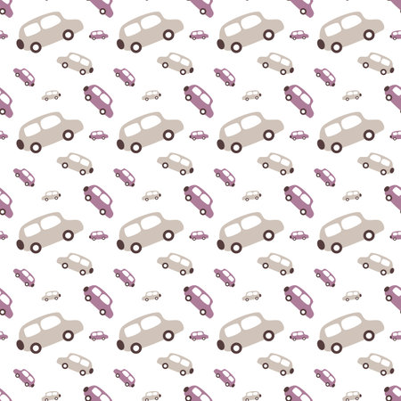 Car pattern seamless vector design element, kids and baby vintage colorful car digital and print background illustrationのイラスト素材