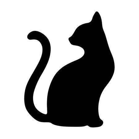 Cat silhouette icon, vector black cat minimal shape kitty clip art in glyph pictogram illustrationのイラスト素材