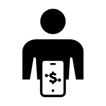 Digital dollar icon vector currency symbol with male user person profile avatar for digital currency in a glyph pictogram illustrationのイラスト素材