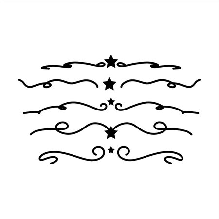 Hand drawn star curly swish icon vector illustration, paint brush design element of swash, swoosh underline swirl squiggle stroke illustrationのイラスト素材