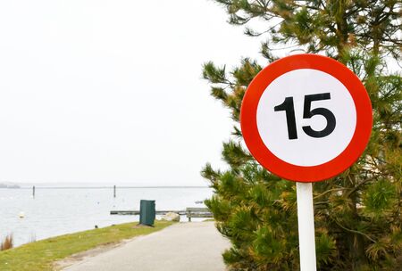 Image sign speed limit 15 Km/ HR, sign to control or indicating maximum speed permissible in...
