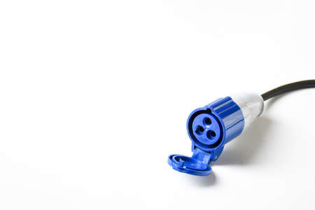 Object , electrict hook conncetion kit with blue cord  on white background.  Object bring electric to caravans or camping  .の写真素材