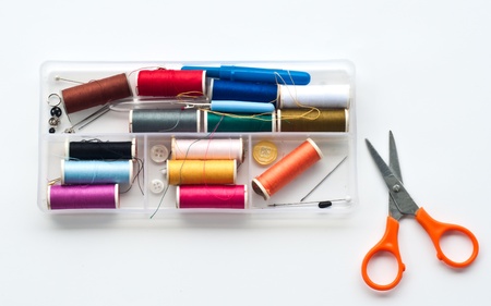 colorful reels and scissorsの写真素材