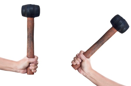 hand with rubber hammer