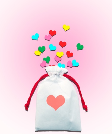 heart gift bag with colorful heartの写真素材