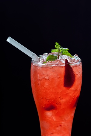 strawberry cocktail isolated on black backgroundの写真素材
