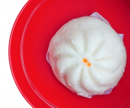 steamed bun dim sum, chinese food style on red plateの写真素材