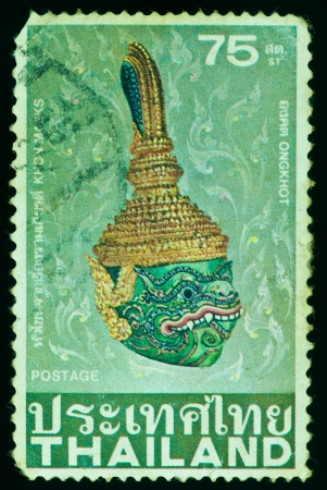 THAILAND - CIRCA 1977: a stamp printed by Thailand, shows Khon masks, circa 1977の写真素材