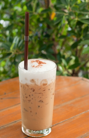 iced cappuccino in coffee shopの写真素材